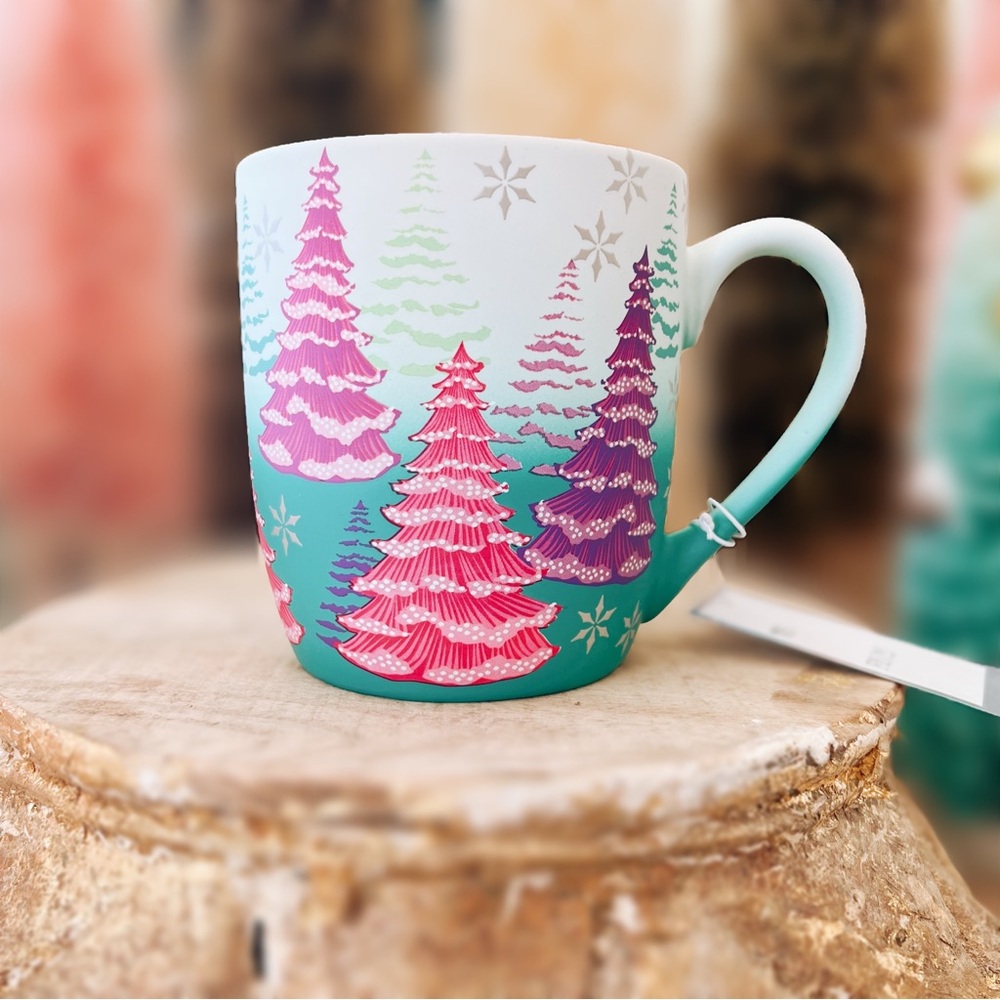 NEW Peppermint & Pine Soft Touch Colorful Ombre Festive Christmas Trees Mug